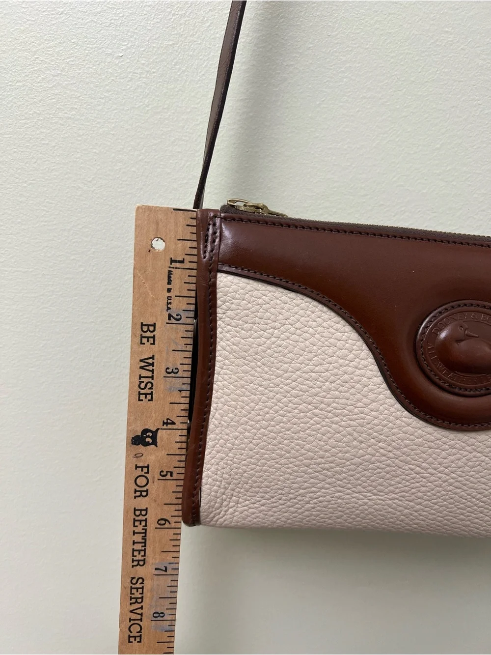 Vintage Dooney & Bourke Cream and Brown Leather Crossbody Bag